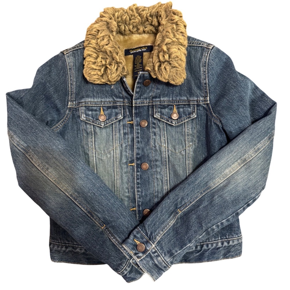 Abercrombie & Fitch Womens Denim Jacket Faux Fur Sherpa Lined Blue Small - Picture 3 of 12